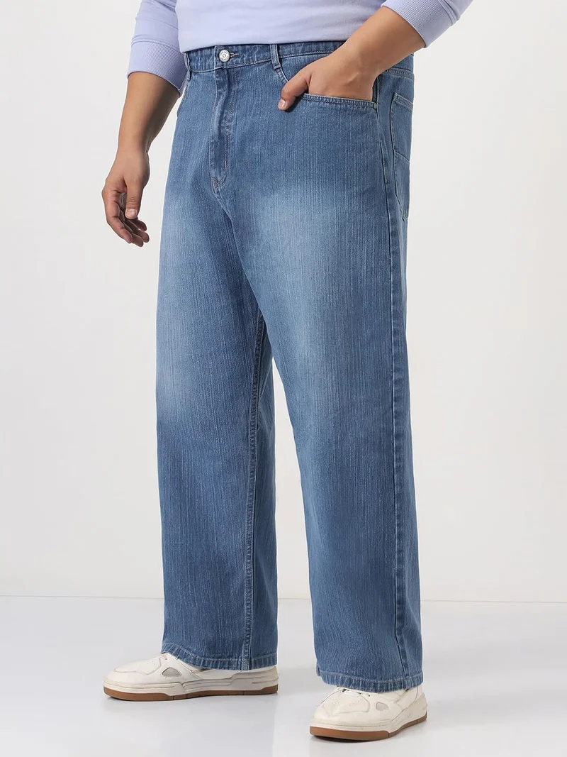 Urbano Fashion Urbano Plus Men's Light Blue Loose Baggy Fit Washed Denim Jeans Non-Stretchable