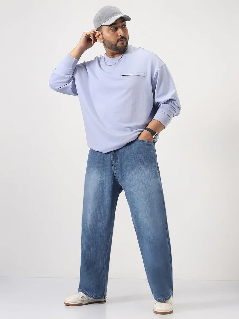 Urbano Fashion  Urbano Plus Men's Light Blue Loose Baggy Fit Washed Denim Jeans Non-Stretchable  | Best Price UAE