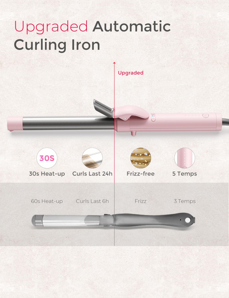 TYMO Rotating Curling Iron 1 Inch - TYMO Automatic Curling Wand for Beach Waves, 2024 Upgraded Professional Tourmaline Ceramic Auto Curler with 40M Negative Ions & 30s Heat-up for Medium/Long Hair, Pink - Image 5