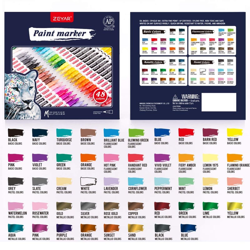 ZEYAR Oil-Based Paint Markers, Expert of Rock Painting, Extra Fine Point, 48 Colors, AP Certified. Permanent Ink & Waterproof, Works on Rock, Wood, Glass, Metal, Ceramic and more (48 Colors) - Image 3