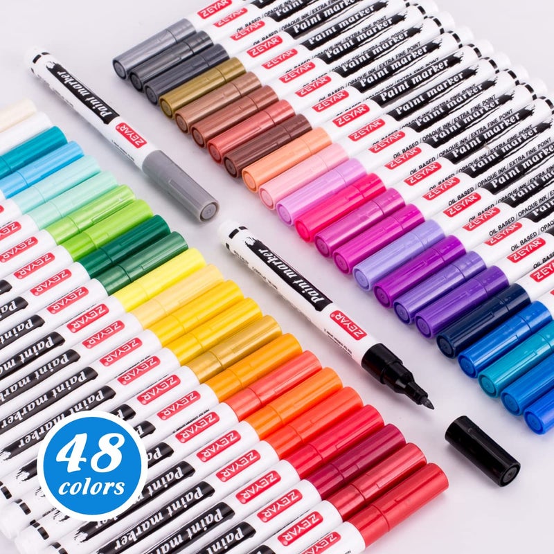 ZEYAR Oil-Based Paint Markers, Expert of Rock Painting, Extra Fine Point, 48 Colors, AP Certified. Permanent Ink & Waterproof, Works on Rock, Wood, Glass, Metal, Ceramic and more (48 Colors) - Image 1