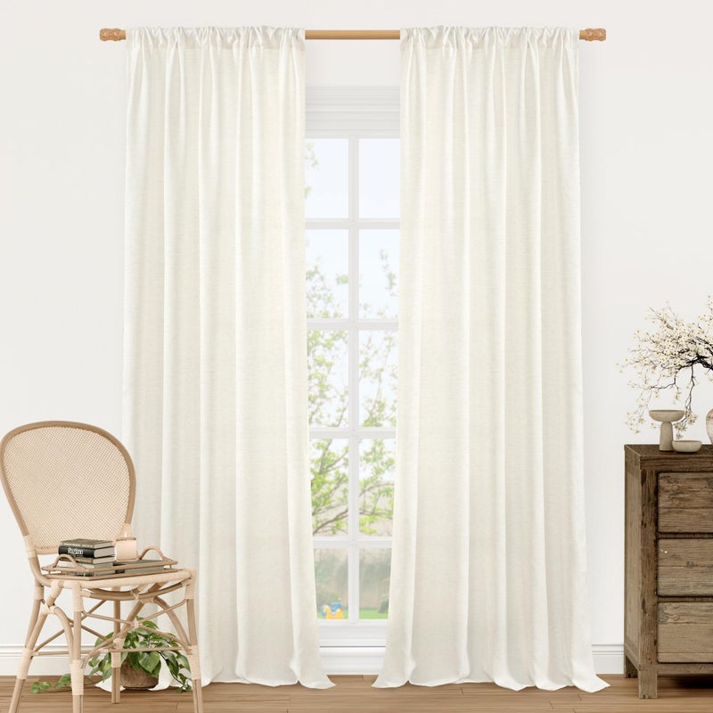 LAMIT Cream Linen Curtains for Living Room, 84 Inches Long 2 Panels Natural Light Filtering Soft Thick Bedroom Semi Sheer Privacy Drapes with Rod Pocket for Farmhouse/Sliding Door, 52 x 84 Inch - Image 1