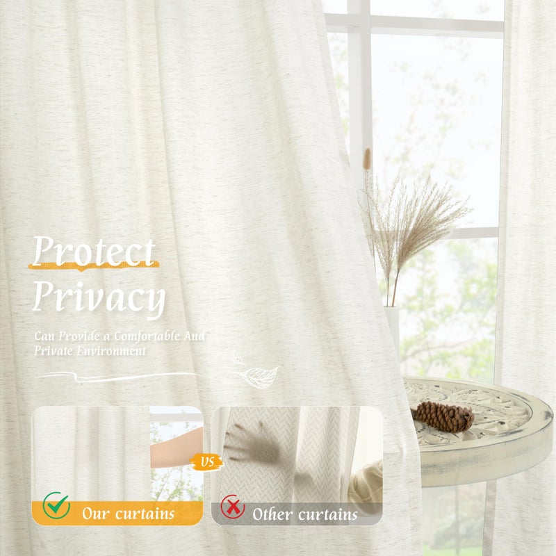 LAMIT Cream Linen Curtains for Living Room, 84 Inches Long 2 Panels Natural Light Filtering Soft Thick Bedroom Semi Sheer Privacy Drapes with Rod Pocket for Farmhouse/Sliding Door, 52 x 84 Inch - Image 5