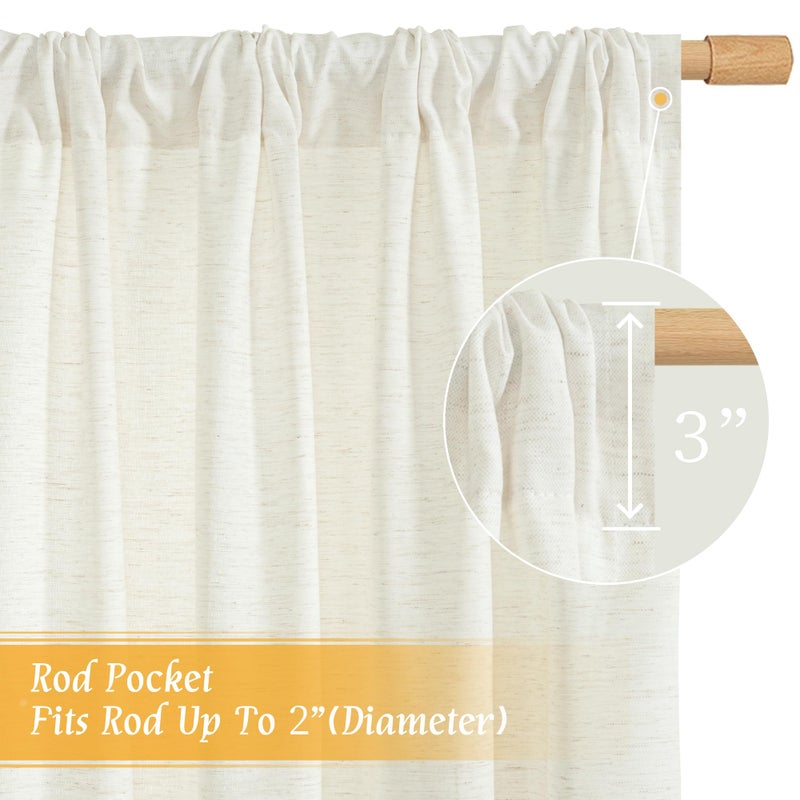 LAMIT Cream Linen Curtains for Living Room, 84 Inches Long 2 Panels Natural Light Filtering Soft Thick Bedroom Semi Sheer Privacy Drapes with Rod Pocket for Farmhouse/Sliding Door, 52 x 84 Inch - Image 3