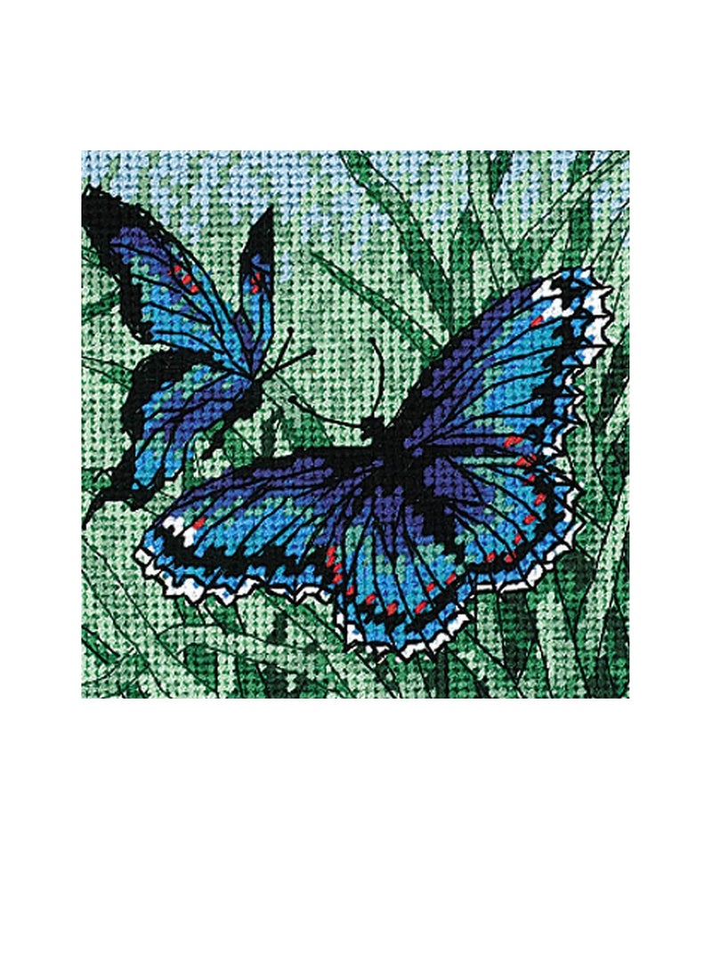 Craft Butterfly Duo Stitched In Thread Mini Needlepoint Kit 5in x 5in - Image 2