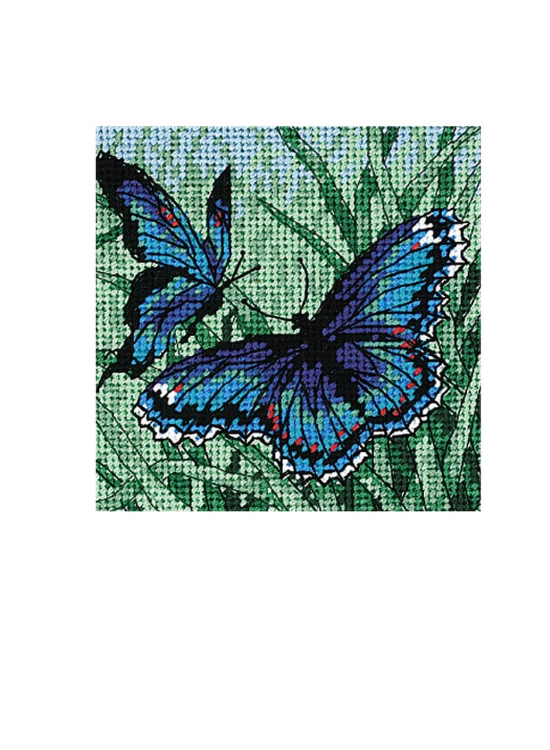 Craft Butterfly Duo Stitched In Thread Mini Needlepoint Kit 5in x 5in - Image 1