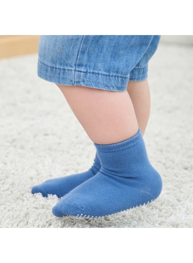 ZAPLES Baby Non Slip Grip Crew Socks with Anti Skid Soles for Infants Toddlers Kids Boys Girls, Stripes Assort - 12 Pairs, 1-3 years - Image 3
