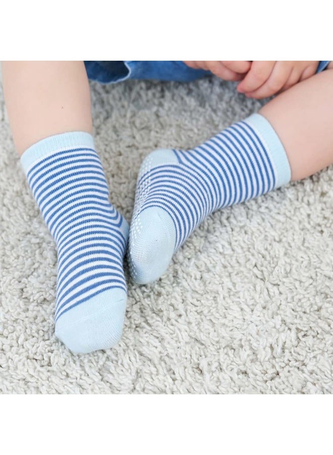 ZAPLES Baby Non Slip Grip Crew Socks with Anti Skid Soles for Infants Toddlers Kids Boys Girls, Stripes Assort - 12 Pairs, 1-3 years - Image 5
