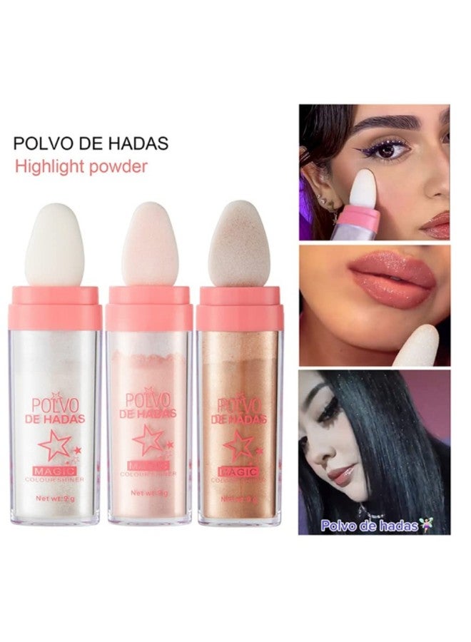 klarako Highlighter Powder Stick, Polvo De Hadas Highlight Patting Powder, Shine Body ighten Glitter Shimmer Three-dimensional Sparkle Patting Powder for Face Eyes Lips Hair Body Glow Makeup (02# White) - Image 2