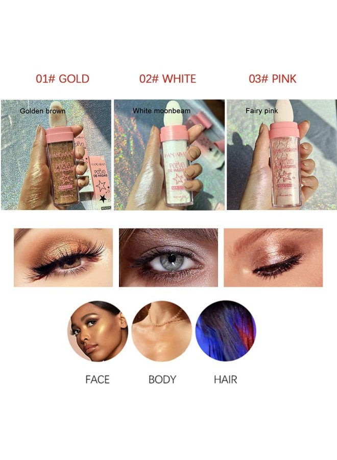 klarako Highlighter Powder Stick, Polvo De Hadas Highlight Patting Powder, Shine Body ighten Glitter Shimmer Three-dimensional Sparkle Patting Powder for Face Eyes Lips Hair Body Glow Makeup (02# White) - Image 3