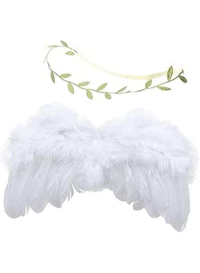 Newborn Photography Prop Leaf Headdress Angel Wings Headband Set Natural Green - Image 1