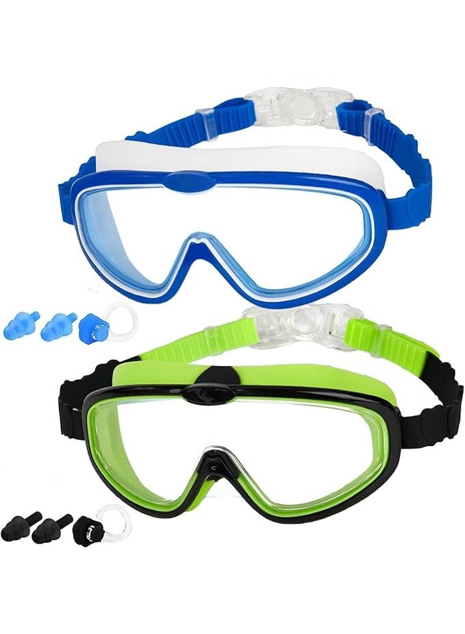يوڠام نظارات سباحة للأطفال، رؤية واضحة بزاوية 180 درجة، عبوتان، لا تسرب، مضادة للضباب، حماية من الأشعة فوق البنفسجية، نظارات سباحة للأطفال من عمر 3 إلى 15 سنة، إطار سيليكون قابل للتعديل مع سدادات أذن ومشبك أنف - Image 1