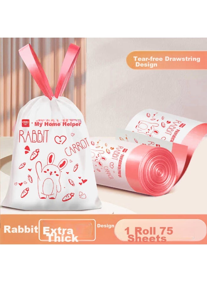 profit Lide Drawstring Garbage Bags, Medium Size, Thickened, Tear-free, Printed Series, Home Rabbit, 75 Pieces, 45*50cm - Image 1