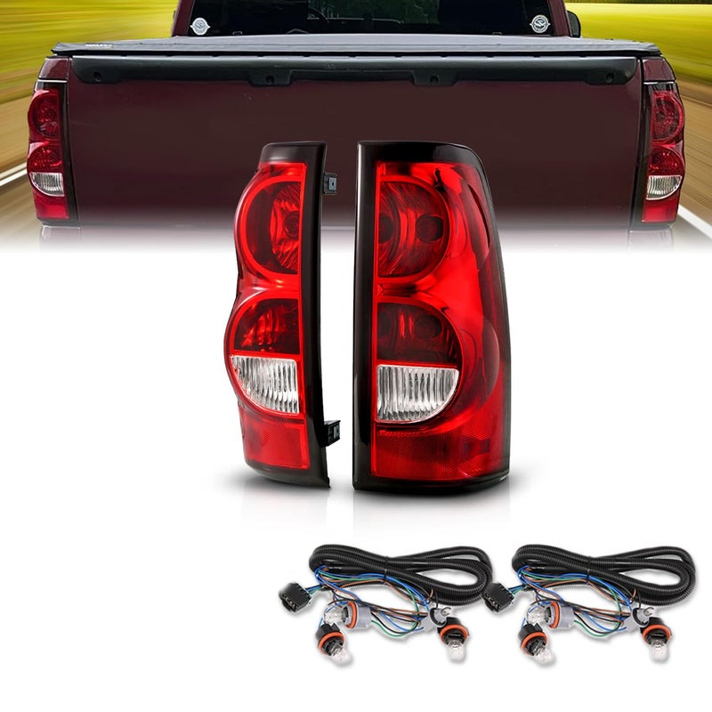 AmeriLite for 2003-2006 Chevy Silverado OE Style Ruby Red Replacement Taillights Rear Brake Lamp Set with Incandescent Bulbs and Harness Vehicle Light Assembly - Passenger and Driver Side - Image 2
