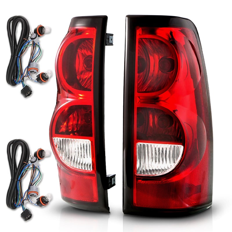 AmeriLite for 2003-2006 Chevy Silverado OE Style Ruby Red Replacement Taillights Rear Brake Lamp Set with Incandescent Bulbs and Harness Vehicle Light Assembly - Passenger and Driver Side - Image 1