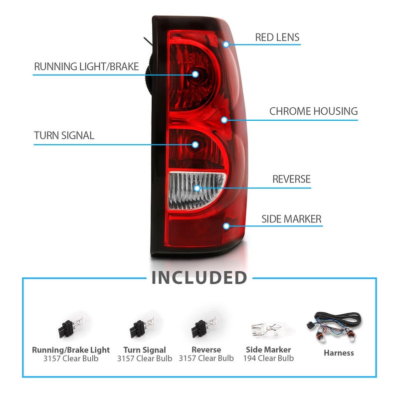 AmeriLite for 2003-2006 Chevy Silverado OE Style Ruby Red Replacement Taillights Rear Brake Lamp Set with Incandescent Bulbs and Harness Vehicle Light Assembly - Passenger and Driver Side - Image 5