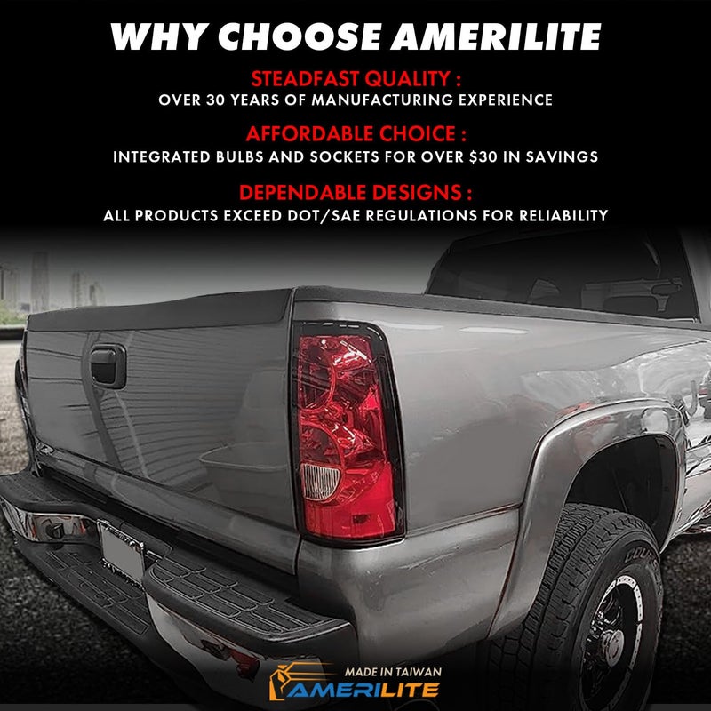AmeriLite for 2003-2006 Chevy Silverado OE Style Ruby Red Replacement Taillights Rear Brake Lamp Set with Incandescent Bulbs and Harness Vehicle Light Assembly - Passenger and Driver Side - Image 3