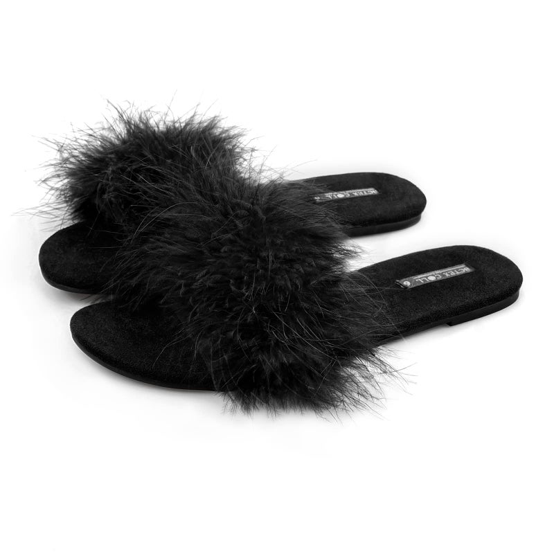 BCTEX COLL Women's Fuzzy Open Toe Slippers Memory Foam Feather Slides Fluffy Furry Indoor House Sandals(bla7) - Image 1