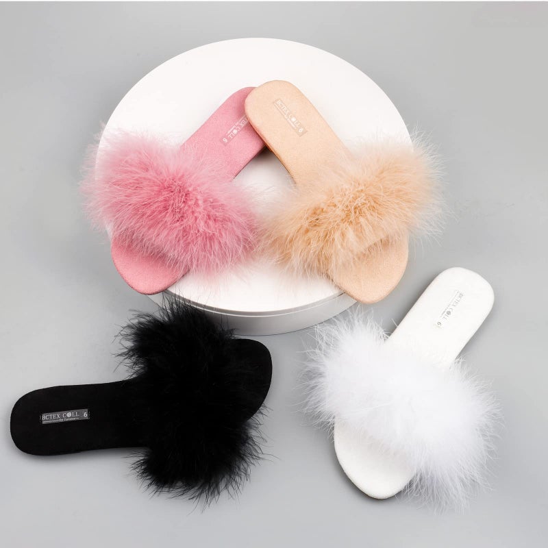 BCTEX COLL Women's Fuzzy Open Toe Slippers Memory Foam Feather Slides Fluffy Furry Indoor House Sandals(bla7) - Image 5