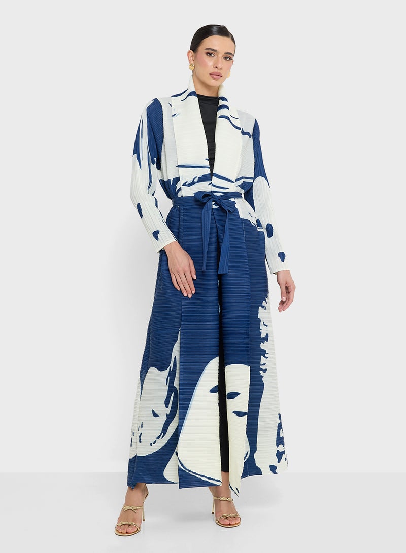 Khizana Textured Abaya With Print - Image 1