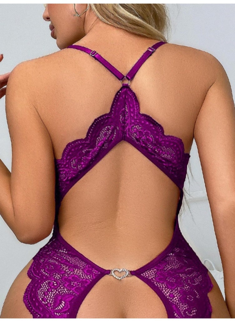 Lace Deep V Backless Bodysuit Lingerie for Women - Image 3