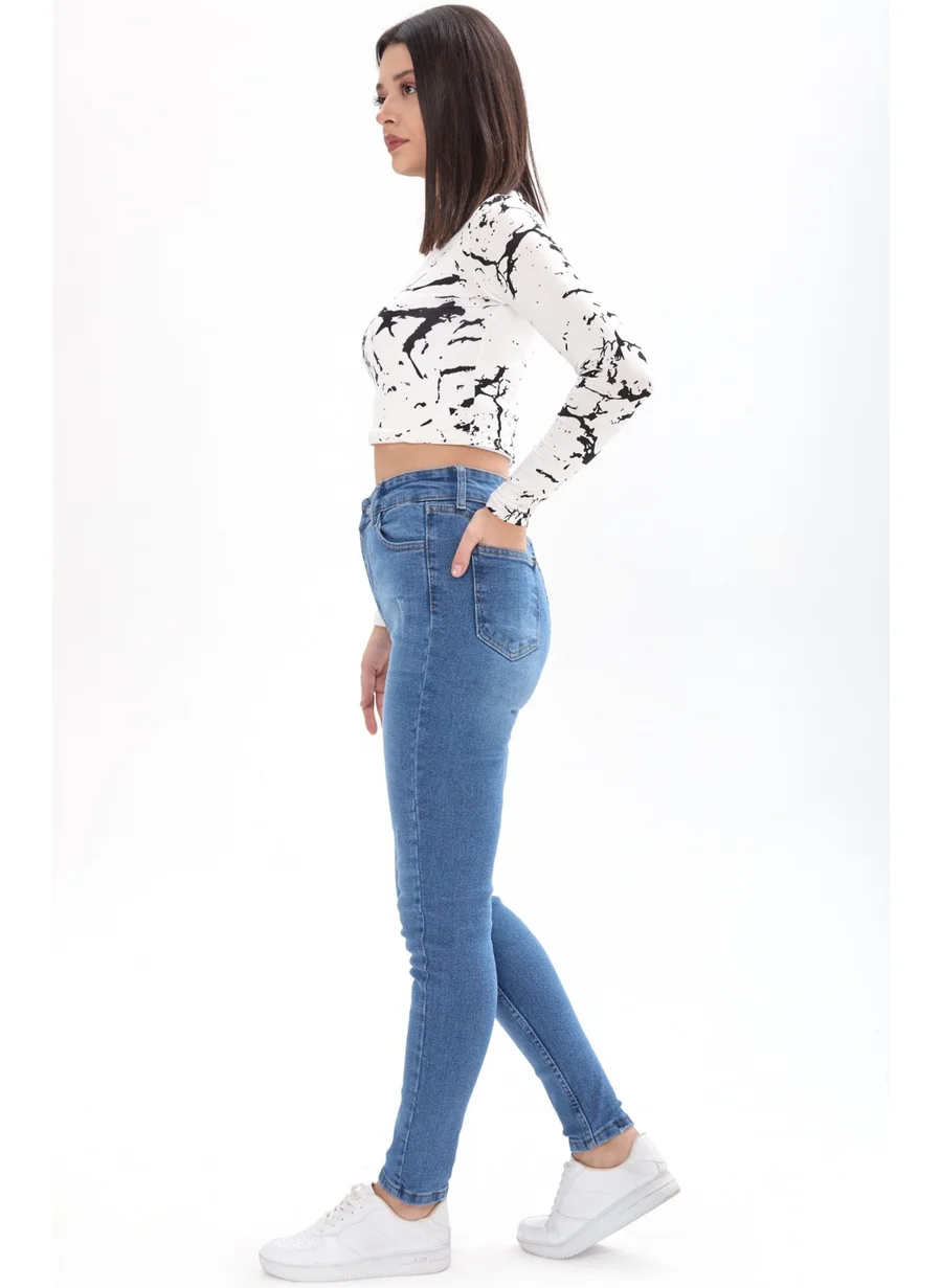 Tofisa 23658-BLUE Skinny Lycra Jeans