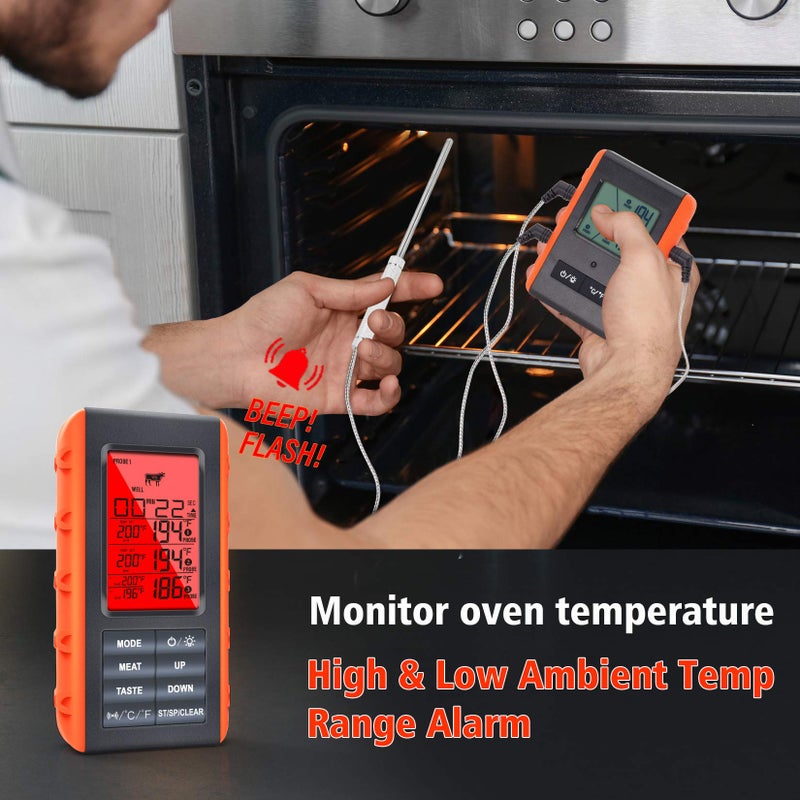 VAUNO Wireless Meat Thermometer for Grilling Smoking - Kitchen Food Cooking Candy Thermometer with 3 Probes - Monitor Ambient Temperature Inside The Grill Smoker BBQ Oven Thermometer, 490ft,Digital - Image 4