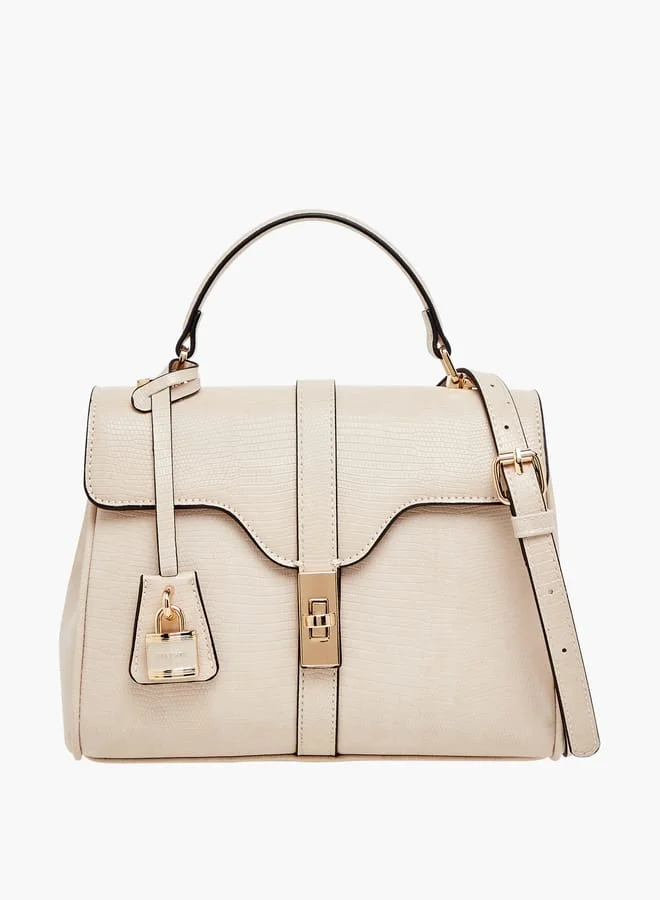 سيليست Women Textured Satchel Bag with Detachable Strap and Flap Closure