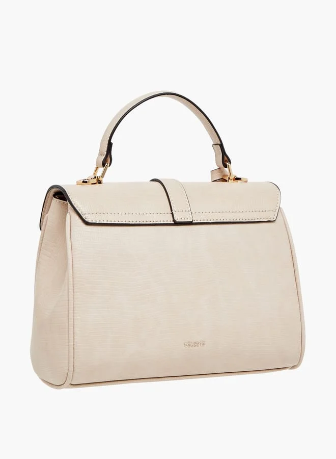 سيليست Women Textured Satchel Bag with Detachable Strap and Flap Closure