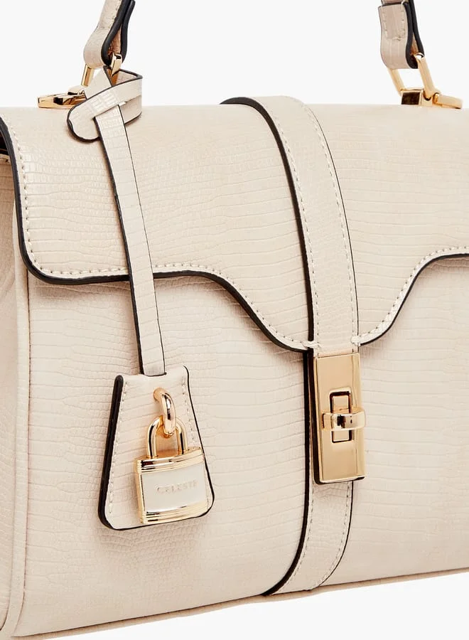سيليست Women Textured Satchel Bag with Detachable Strap and Flap Closure