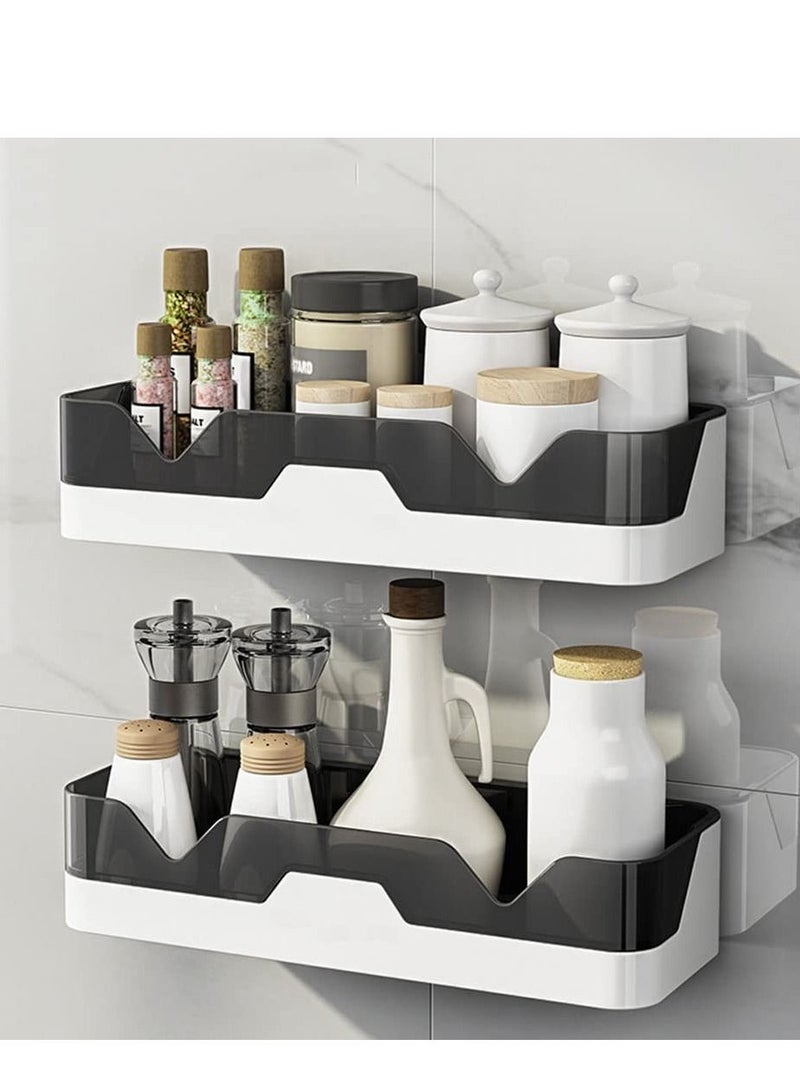 XiuWoo Shower Caddy Wall Mounted 2 Pack Bathroom Organizer Shelves Adhesive Shelf Make Up Holder, Shower Organiser Corner Bathtub Storage Basket Rack Shelf Bath Holder No Drilling Kitchen Spice Rack - Image 2