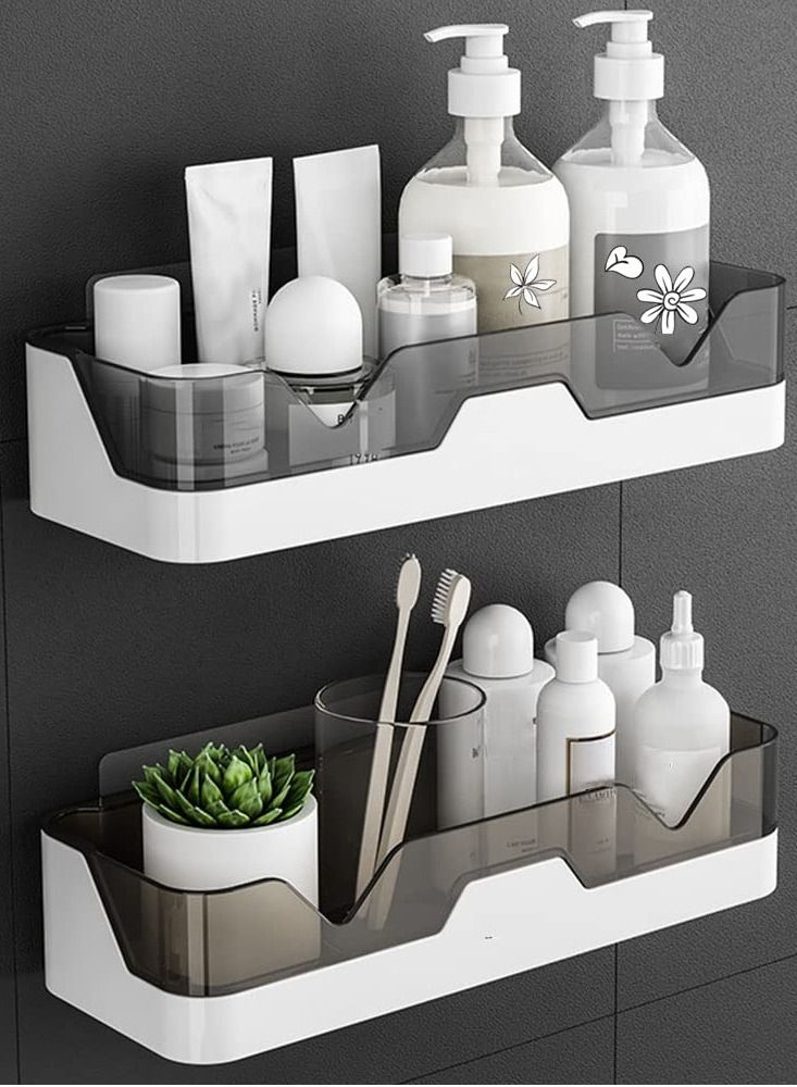 XiuWoo Shower Caddy Wall Mounted 2 Pack Bathroom Organizer Shelves Adhesive Shelf Make Up Holder, Shower Organiser Corner Bathtub Storage Basket Rack Shelf Bath Holder No Drilling Kitchen Spice Rack - Image 1