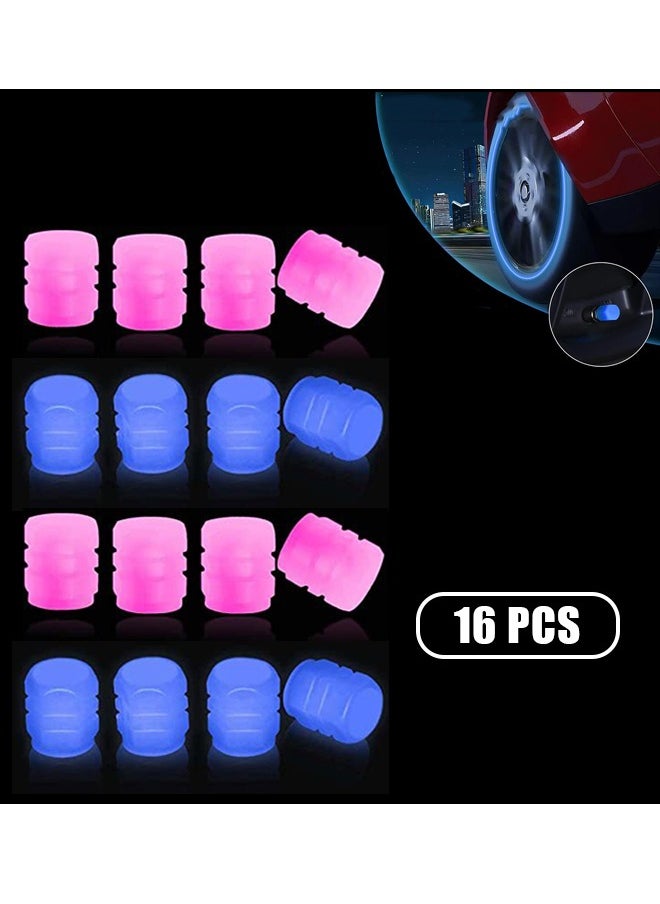 Generic - Fluorescent Car Tire Valve Stem Caps, 16Pcs Universal Luminous Tire Air Valves Stem Caps, Glow in The Dark Tire Valves Caps for Most Cars, Motorcycles, and Bicycles (Pink+Blue) - Image 1