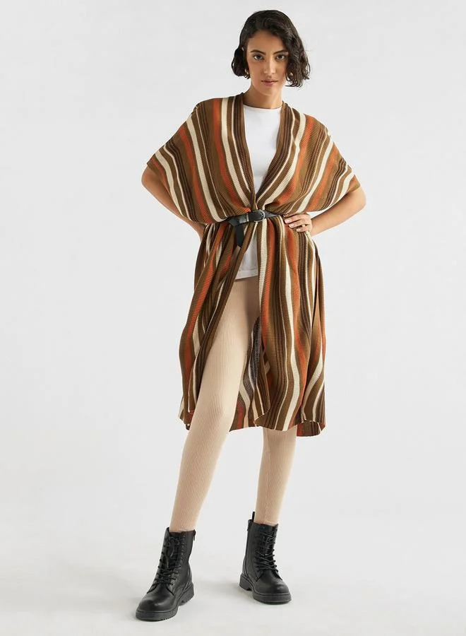Splash FAV Striped Open Front Longline Cardigan