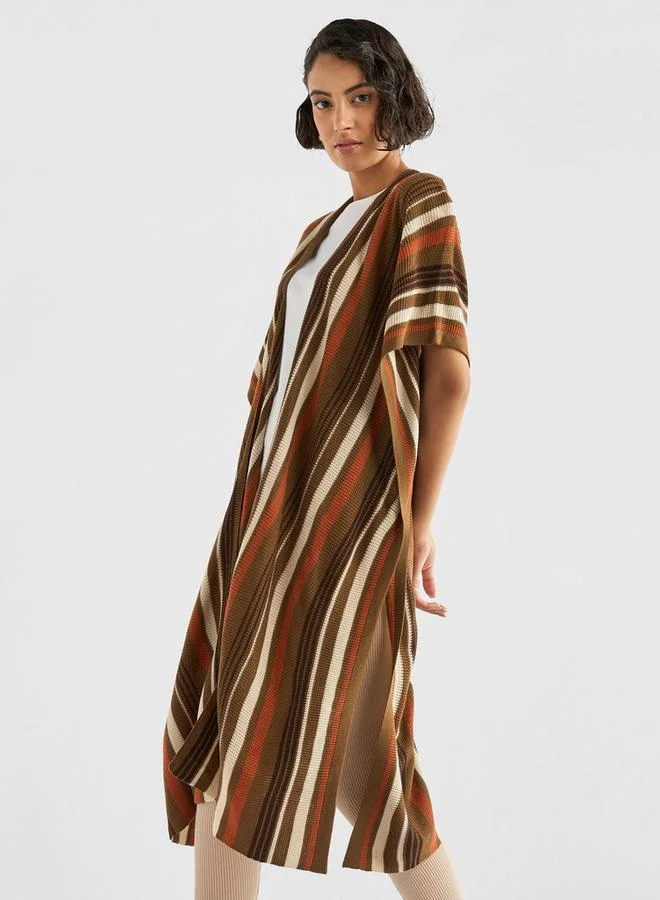 Splash FAV Striped Open Front Longline Cardigan