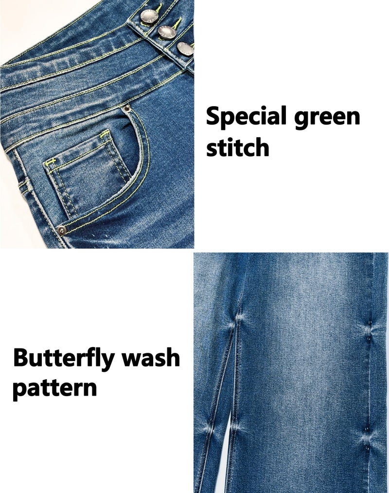 roswear Women's High Waisted Stretchy Wide Leg Jeans Cuffed Baggy Jeans Loose Denim Pants Light Blue Medium - Image 4