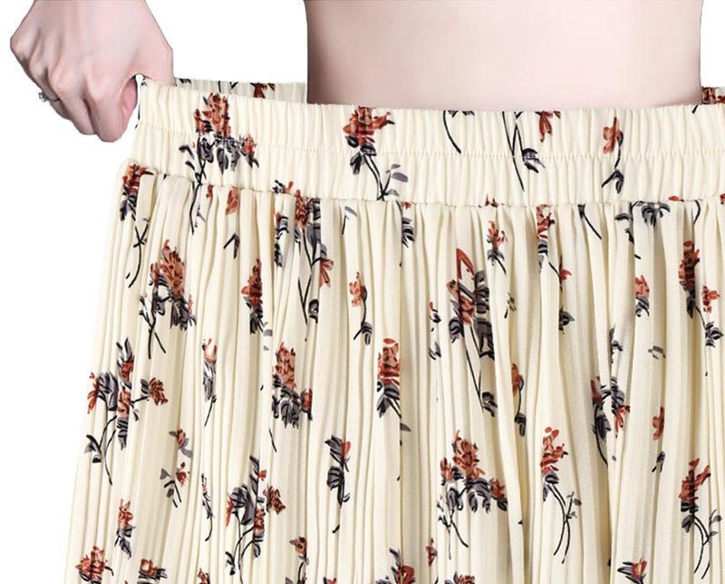 Basoteeuo Pleated Skirts for Women Chiffon Midi Long Length Trendy Summer High Waisted A Line Ladies Skirt Floral BZ05 XS - Image 5