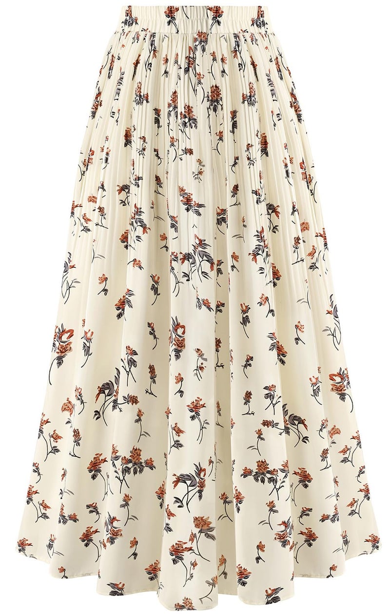 Basoteeuo Pleated Skirts for Women Chiffon Midi Long Length Trendy Summer High Waisted A Line Ladies Skirt Floral BZ05 XS - Image 1