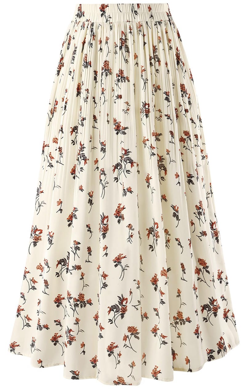 Basoteeuo Pleated Skirts for Women Chiffon Midi Long Length Trendy Summer High Waisted A Line Ladies Skirt Floral BZ05 XS - Image 4