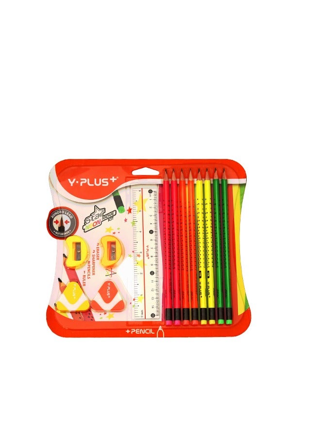 YPlus 13-Pieces Star Neon Move Kit Stationery Set - Image 1