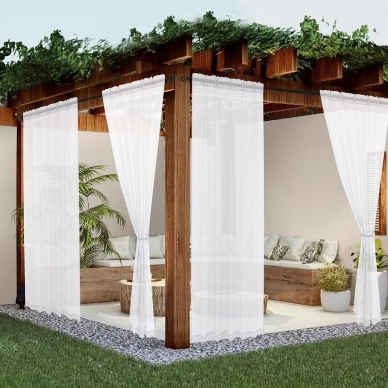 youleyar White Sheer Outdoor Curtains for Patio Waterproof 2 Panels Linen Look Rod Pocket Indoor Voile Curtain for Living Room Bedroom Porch Pergola Cabana Gazebo52x84 Inch White