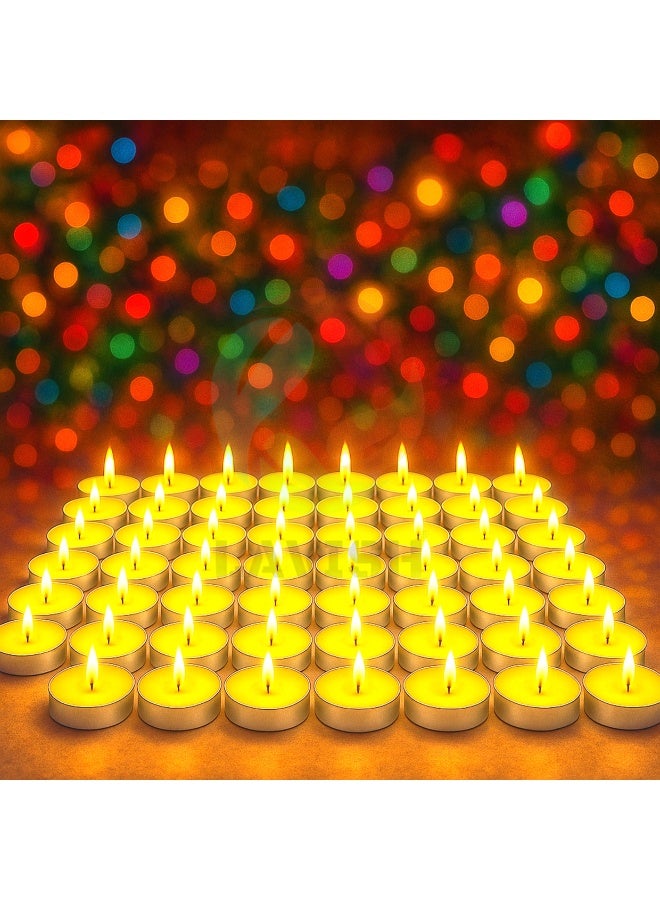 لافيش شموع شاي صفراء غير معطرة، ٥٠ قطعة، بدون دخان، بفتيل قطني | مدة احتراق ساعتين | لون أبيض | مناسبة لرمضان، عيد الفطر، ديوالي، بوجا، حفلات الزفاف، عيد الميلاد، والسبت - Image 5