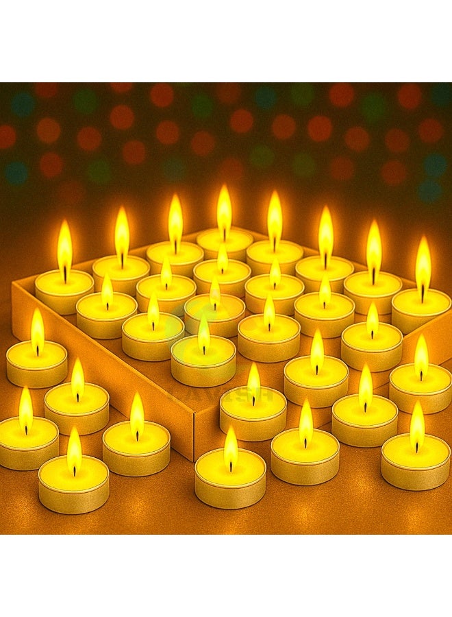 لافيش شموع شاي صفراء غير معطرة، ٥٠ قطعة، بدون دخان، بفتيل قطني | مدة احتراق ساعتين | لون أبيض | مناسبة لرمضان، عيد الفطر، ديوالي، بوجا، حفلات الزفاف، عيد الميلاد، والسبت - Image 4