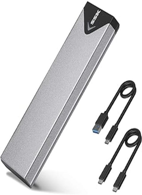 SSK Aluminum M.2 NVME SATA SSD Enclosure Adapter, USB 3.2 Gen 2 (10Gbps) to PCI-E NGFF M-Key/(B+M) Key External SSD Enclosure Support UASP Trim for SSD 2242/2260/2280