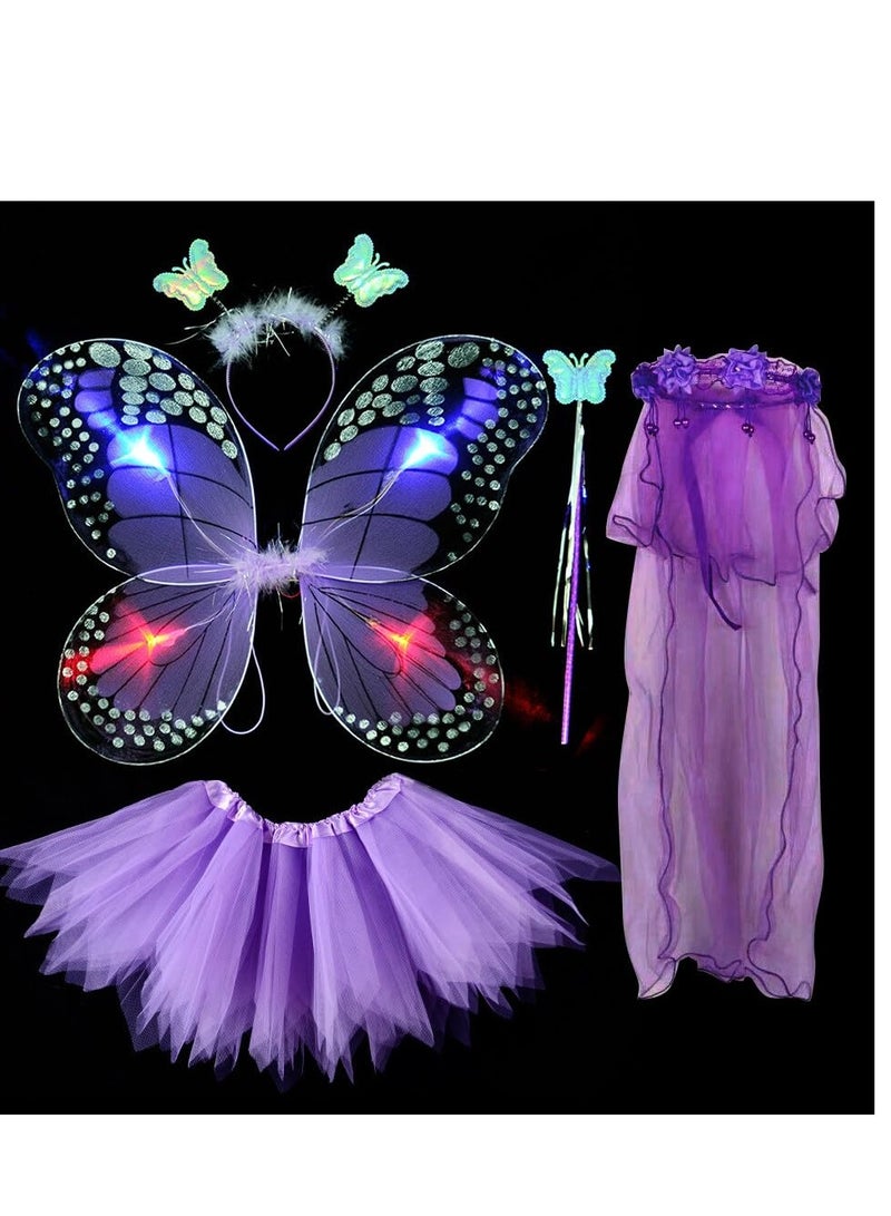SYOSI Electric Fairy Wings for Girls 5Pcs Light-Up LED Wings Luminous Dress Wings Wand Headband Perfect for Dress-Up Parties Fun Magical - Image 5
