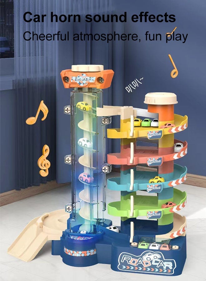 مجموعة مسارات السباق، مجموعات ألعاب مسارات السباق للأولاد والبنات، ألعاب مسارات كهربائية مع 5 سيارات ومفك براغي، مجموعة مسارات المرآب مع موسيقى وأضواء، مجموعة ألعاب المرآب للأطفال، ألعاب مسارات منحدر السيارات الإبداعية الممتعة، سيارة لعبة كهربائية للبناء، مجموعة ألعاب مسار بناء السيارات للأطفال من سن 3 سنوات فما فوق، ألعاب مواقف السيارات، هدايا عيد الميلاد، ألعاب الحفلات - Image 5