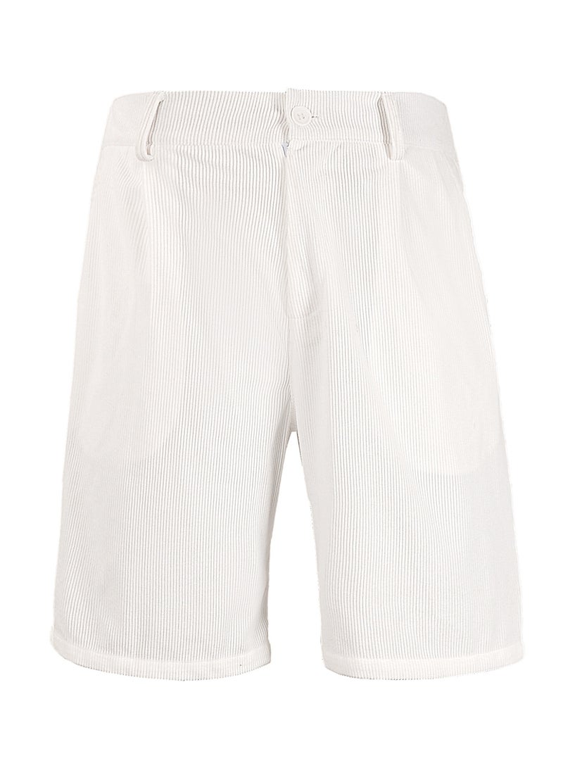 Men's White Smart Casual Shorts Tailored Fit Bermuda Shorts with Belt Loops Summer Dress Shorts For Men - Image 5