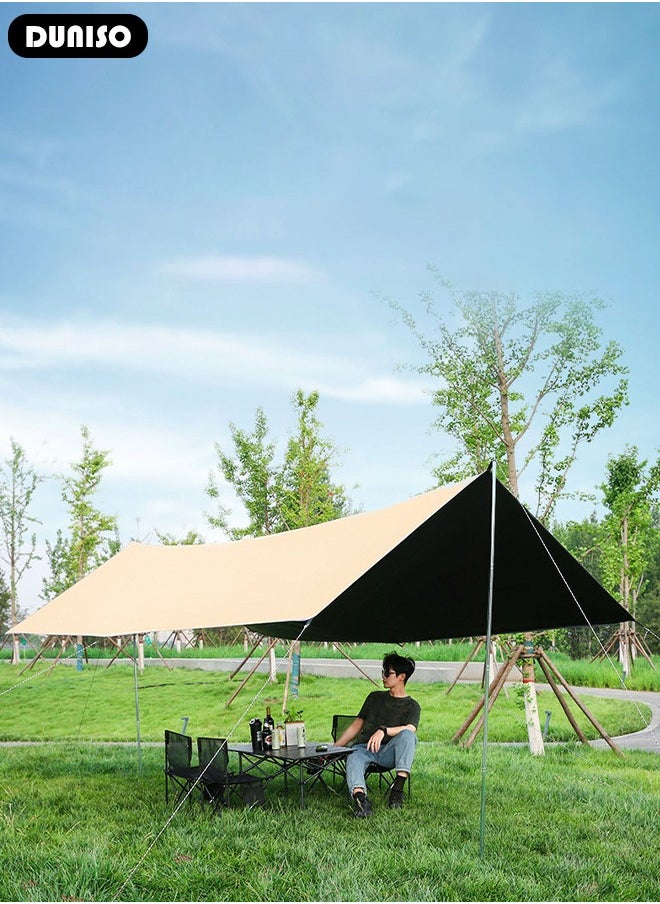 DUNISO Camping Tarp with Pole, Portable Tarpaulin Anti-UV Shelter Sunblock Sun Shade Awning, Large Hammock Tent Tarp with Ground Nails and Windproof Ropes for Camping Hiking Traveling Outdoor Sports  - Image 5