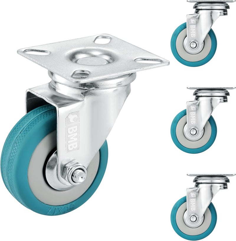 BMB Simple multifunctional build TOOLS 75mm Caster Wheels Set of 4 Heavy Duty, Swivel Casters Without Breaks Top Plate Fitting, Non Marking Grey Rubber Caster Wheels for Cart Furniture Industrial Use General purpose premium build - Image 1