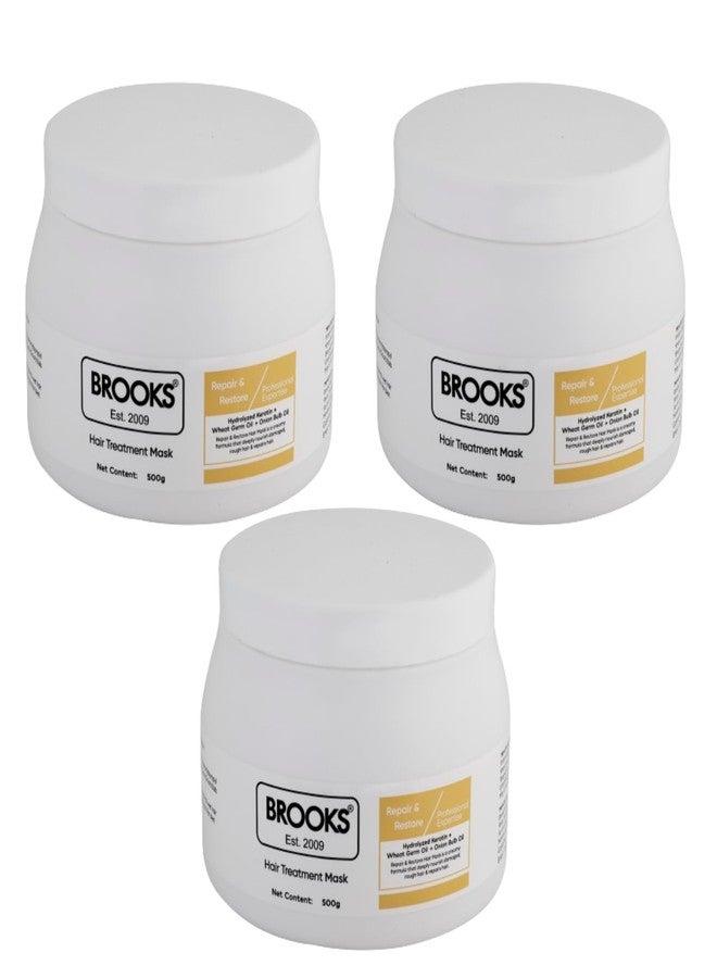 Brooks Hair Treatment Mask Repair & Restore 500G | Repair Mask for Dry & Damaged Hair - 500g | Professional mask for Strengthening and Repairing Hair, With Wheat Protein, For Men & Women (Pack Of 3) - Image 1